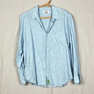 Madda Fella Linen Button Up Shirt Mens XL Long Sleeve Light Blue Coastal Beach